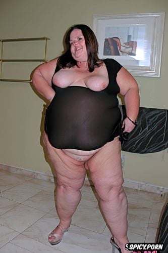 front view, ssbbw belly, bottomless, smiling at camera, cellulite