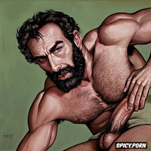 very thick penis, rugged man, enormous penis, one nude hairy guy