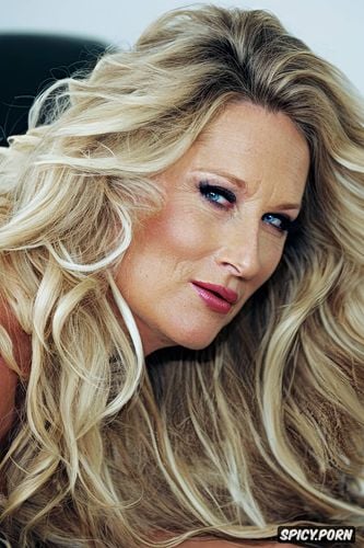 long hair, ruined makeup, blonde wavy hair, cum covered, detailed portrait of seventyfive mery streep