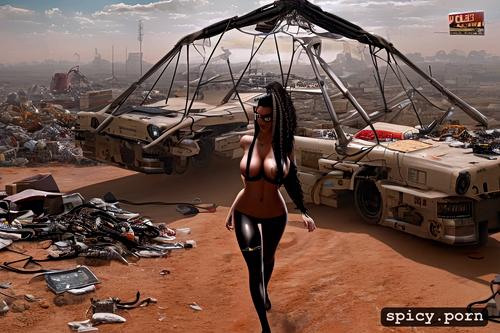 location cybercity landfill trash in desert, 8k, naked with sandals