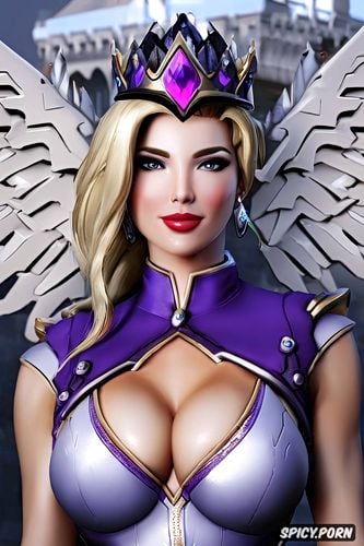 mercy overwatch female princess fantasy castle crown royal robes beautiful face portrait muscles