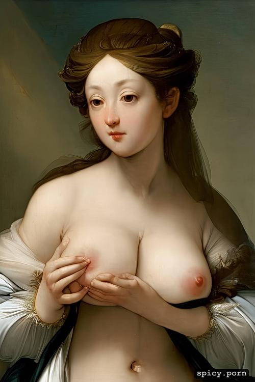 engorged breasts, whole body, full length photo, symmetrical