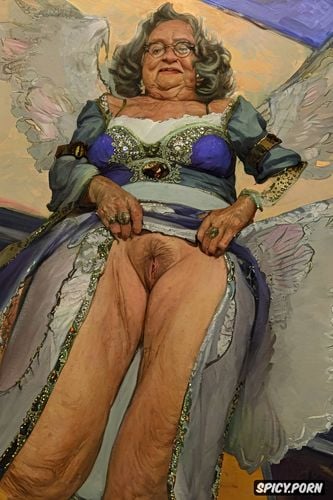 the very old fat grandmother queen skirt has nude pussy under her skirt