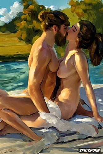 painterly, penis, fauves, franz marc, matisse, tender outdoor nude kiss impressionist