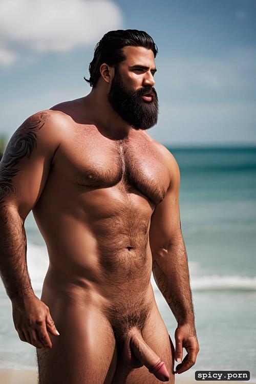 handsome full beard, 35 40 years old, stocky, large erect penis
