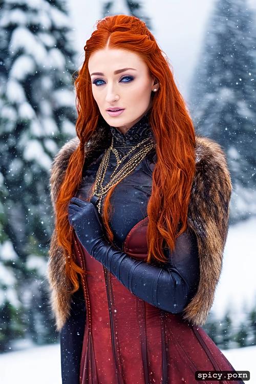 masterpiece, stylephoto, wearing tight dress, snowy landscape