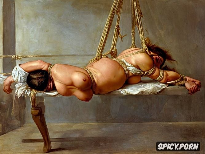 hyperrealistic, vibrant colors, bondage, submission, perfect anatomy