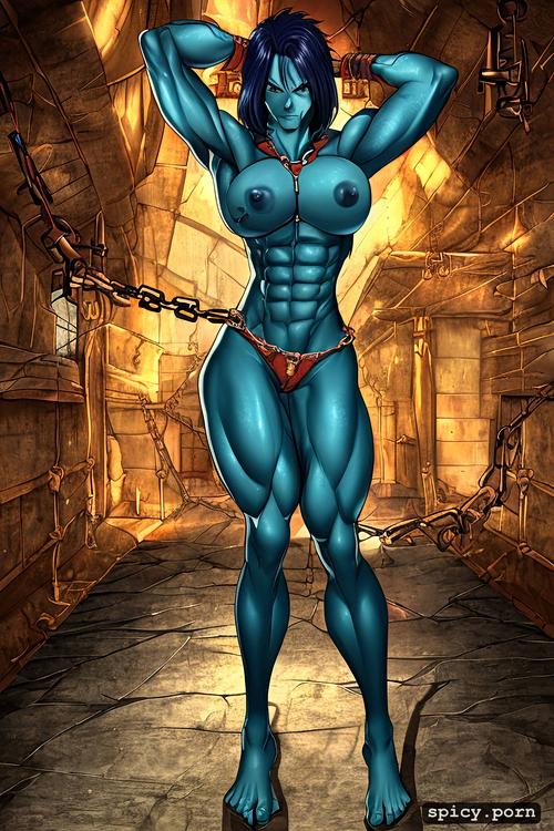 captured in the dungeon, big tits, tall, shackles, captive, slim waist