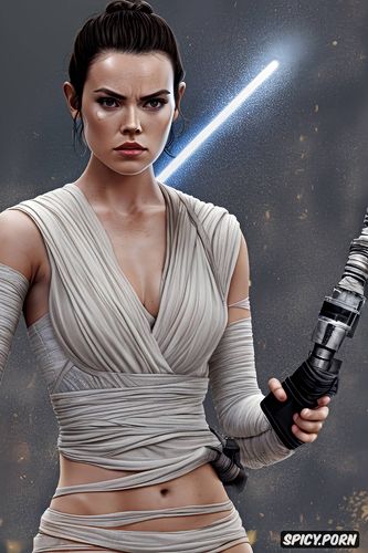 daisyridley dressed as rey skywalker, hyper realistic, comprehensive cinematic