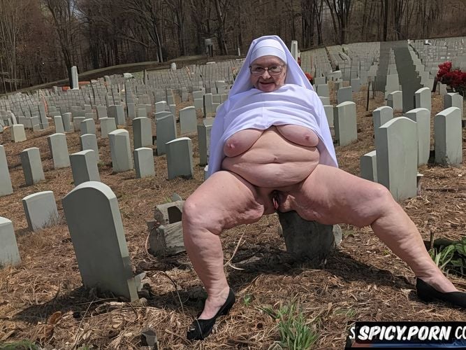 catholic nun, obese nun, hyper big tits, ssbbw body, cemetery