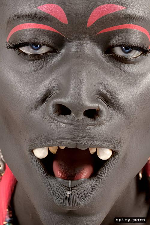 woman, african mask, mandrillhead, blue pink nose, mandrill