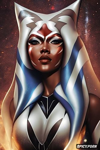 masterpiece, ultra detailed, ahsoka tano star wars ahsoka beautiful face slutty black jedi robes small perky natural breasts