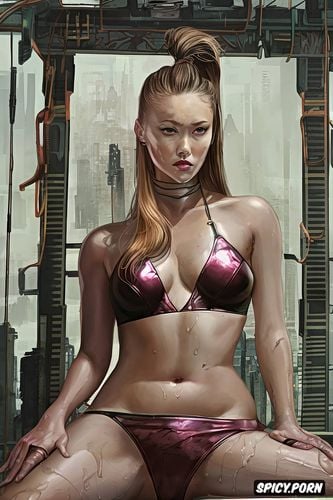 brown syrup smeared on body and boobs, devon aoki, fat ass, colors is exactly like in the movie blade runner 2049