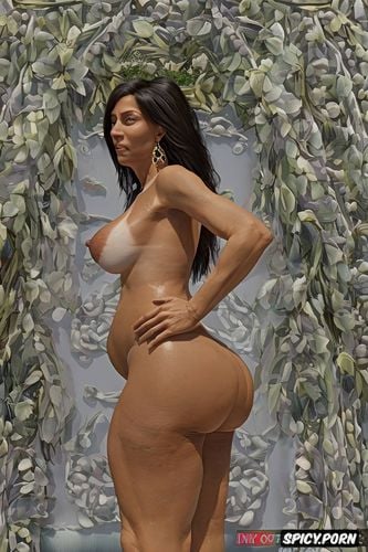 big ass, wide hips, tanned skin, gigantic boobs bigger nipples big pregnant belly