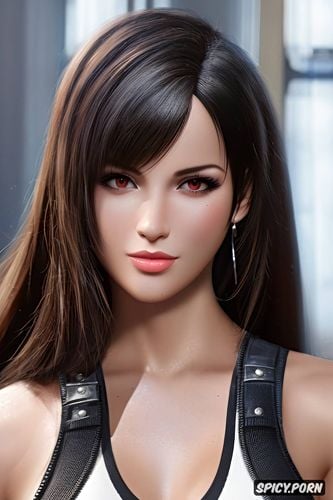 k shot on canon dslr, ultra detailed, masterpiece, tifa lockhart final fantasy vii rebirth tight outfit beautiful face