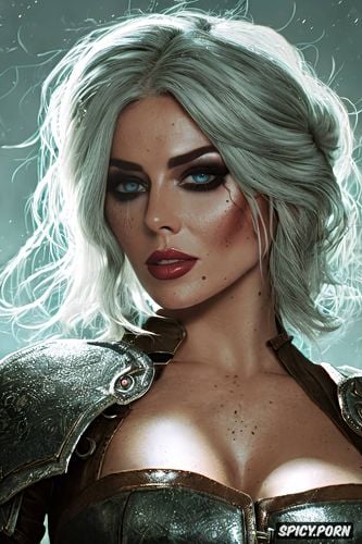 ultra detailed, k shot on canon dslr, ciri the witcher tight leather armor portrait beautiful face milf bimbo masterpiece