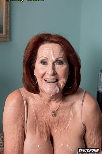 very big teeth, very detailed wrinkled face, winking, busty granny