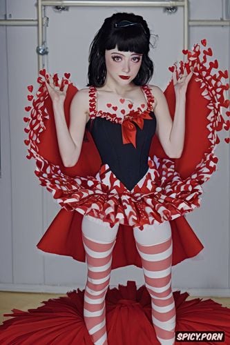 striped socks, red frilly dress, bows and ribbons, jacey sink1 4