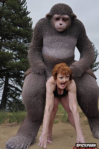 sasquatch fat dick fills her pussy, granny enjoys sasquatch fucking her doggy style