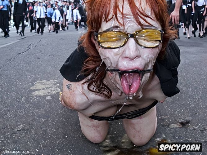 drooling and gagging, blevel german tween attacked in the street in front of a crowd of people