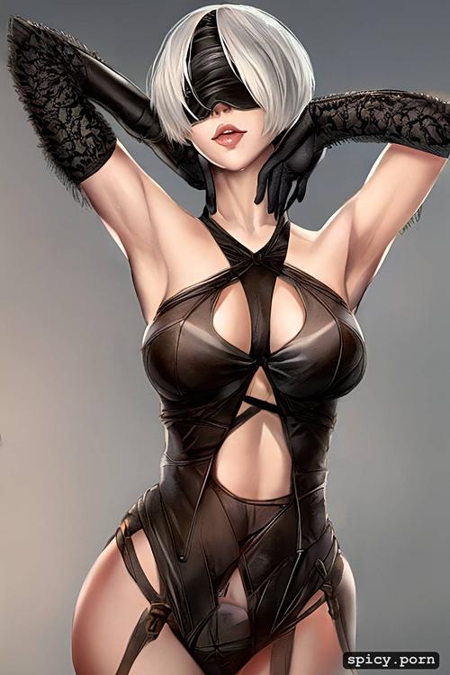 armpit focus, 2b from nier automata, goblins licking her armpits