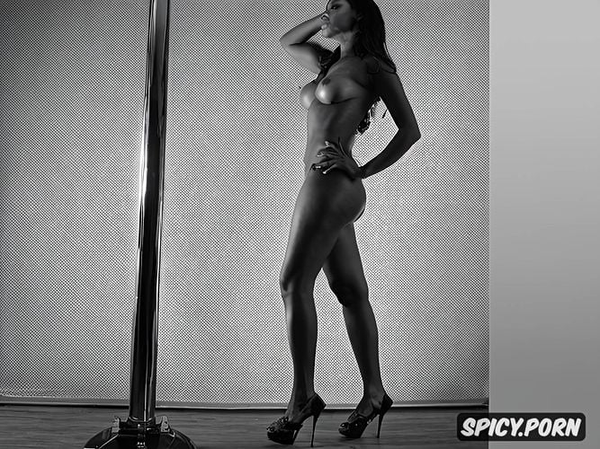 posing with stripper pole, very detailed, wide stance, oil, dark skin
