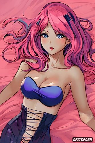 e woman, anime realism, petite, big saggy breasts, pastel pink hair