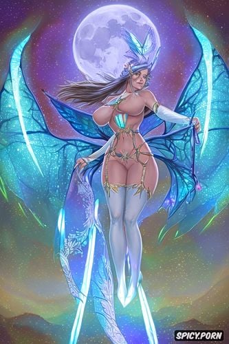 fairy, moonlight, bare boobs, glowing skin, photo realistic