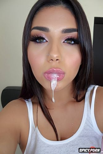 cum dripping on face, real amateur selfie, long straight hair