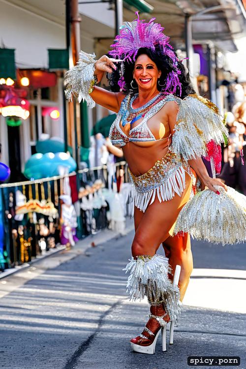 69 yo beautiful performing white mardi gras dancer on bourbon street