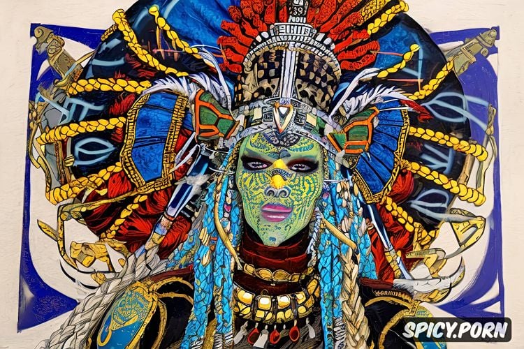 lizard king, aztec goddess, hero, universal, space, warrior painted face