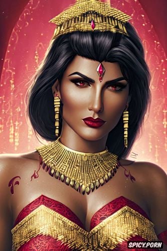 masterpiece, pharah overwatch beautiful face tight low cut red lace corset tight low cut crimson lace gown gold and ruby tiara gold and ruby earrings and necklace throne tattoos milf