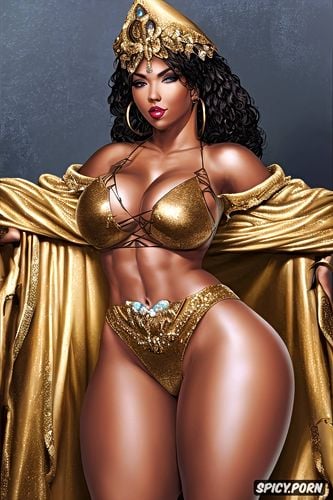 ultra realistic, gold chains, big hips, wide hips, big earrings