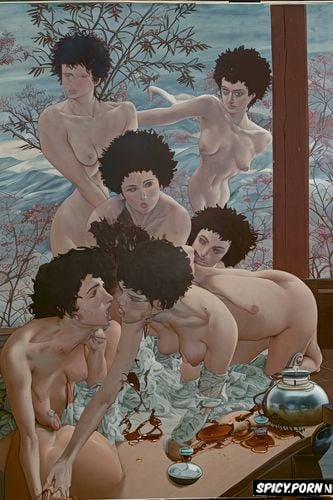 katsuhiro otomo, a group of women kneeling, raffaello sanzio da urbin