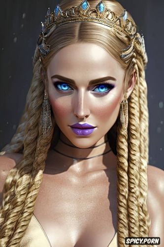 long golden blonde hair in twin braids, beautiful face portrait