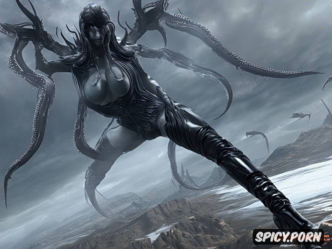 k hires, xenomorph tentacles aggressively copulating with woman