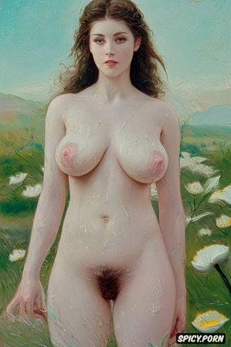 with a white flowers around her head and hairs, naked body, eduard ansen hofmann