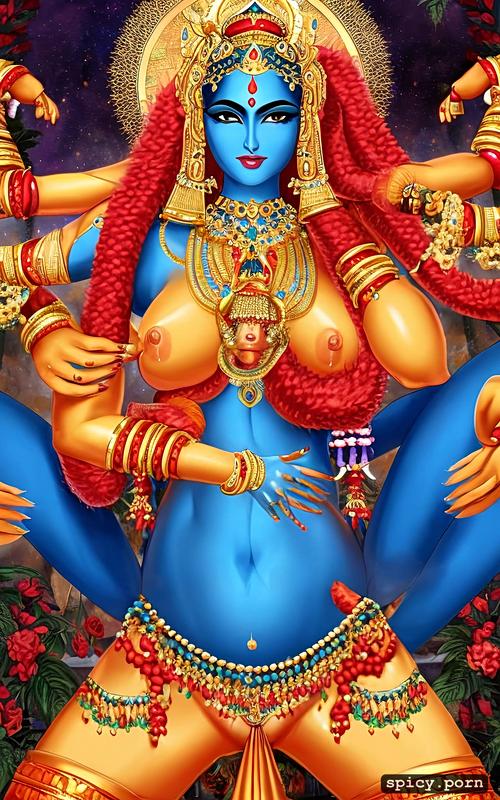 highres, 8k, ultra detailed, camel toe or visible pussy, female indian godess kali with six arms