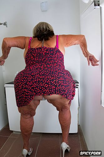 very old fat grandmothers, back view, tremendous splash cum in asshole