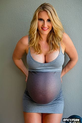 athletic body, d cup, large pregnant belly, in front of gray wall