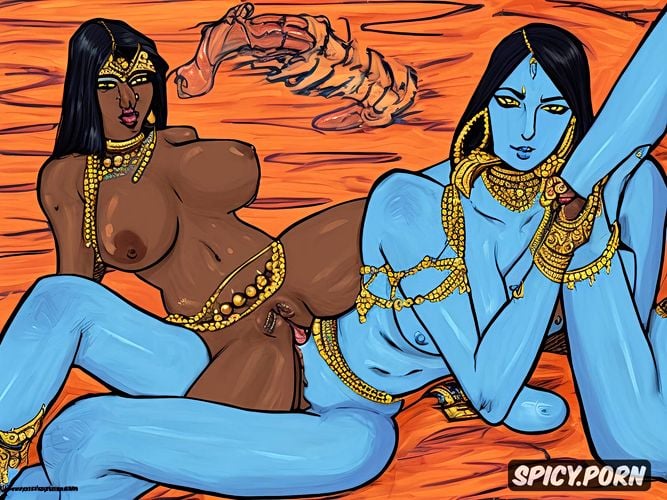 throbbing blue dick shemale, blue face, having, black hair, large blue breasts