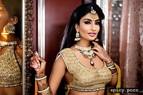 sexy indian bride with short dark hair, ultra realistic photo highly detailed and proportional realistic human face