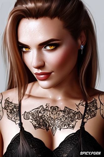 ultra realistic, black lace lingerie, high resolution, brigitte overwatch beautiful face full body shot