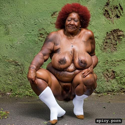 freckles, color, ebony, hairy pussy, wrinkly legs, heavy big massive long saggy hangers