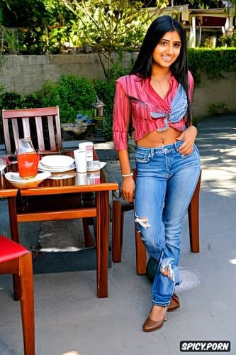 grabbing her crotch, a young typical dusky indian waitress in america