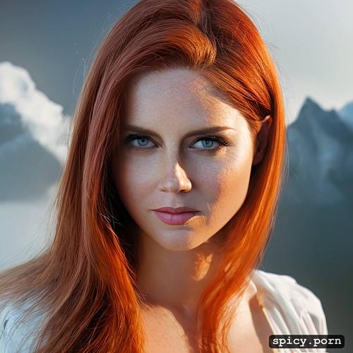 photorealistic, amy adams has natural red hair and pale skin