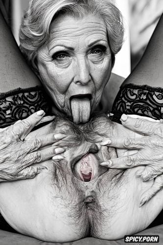 hyperrealistic, masterpiece, old woman licking pussy, point of view