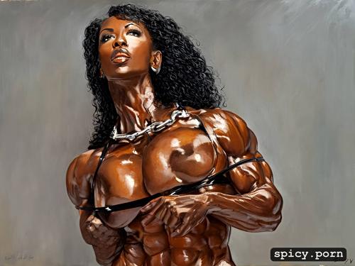 femdom, female body builder, slave woman, bikini, ebony