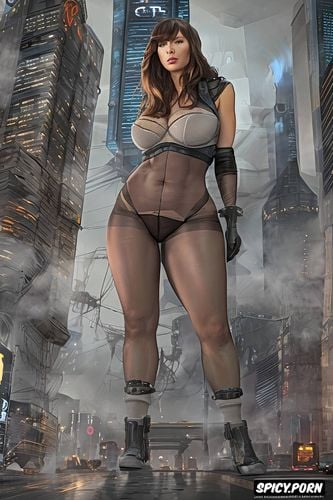 nude, wide hips, bladerunner, nylon pantyhose, steam, bent knees