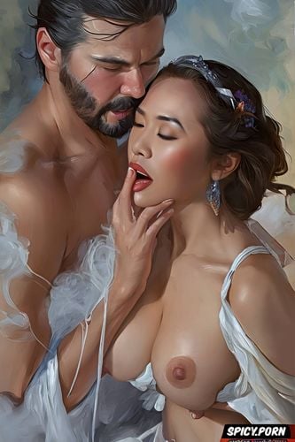 big tits, masculine hand, thai woman, hand in mouth, renoir